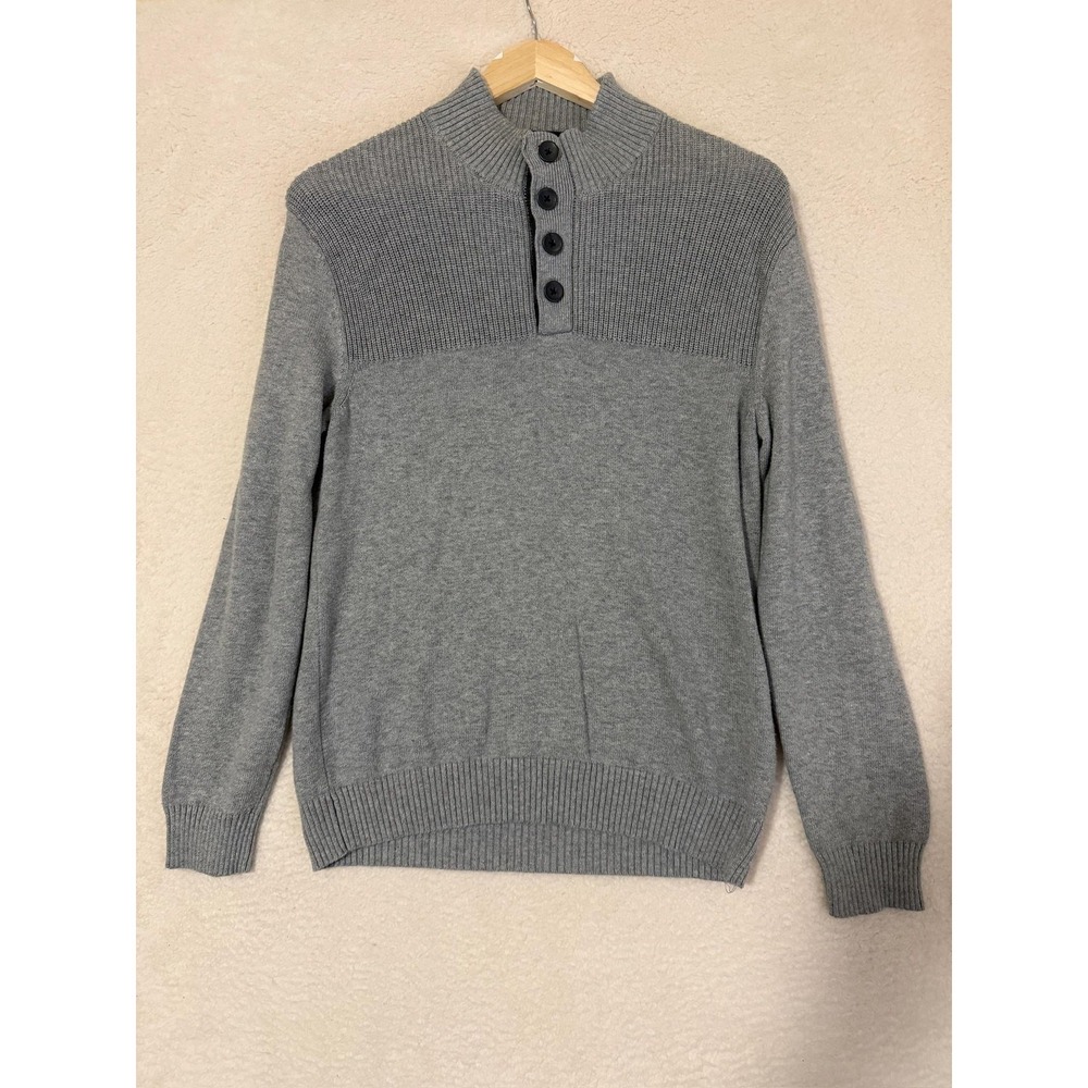 Club‎ Room Mens Gray Mock Neck Henley Ribbed Knit Cotton Sweater S 100099788